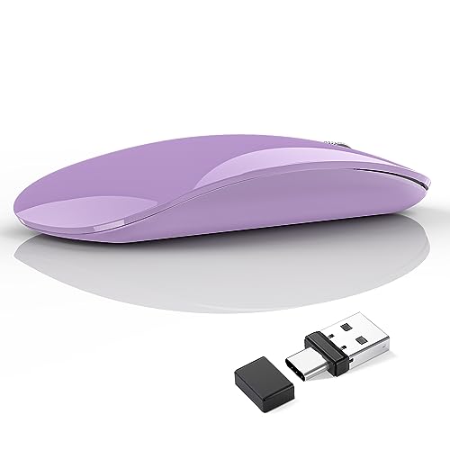 Uiosmuph G11 Kabellose Maus, 2,4 GHz Funkmaus mit USB-Nano-Empfänger und Type-c-Empfänger, Leise Wireless Mouse USB C Wiederaufladbar für Laptop, PC, Mac Purple von Uiosmuph
