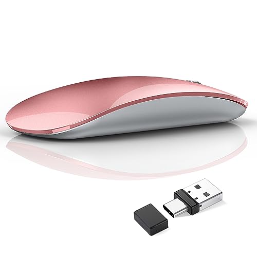 Uiosmuph G11 Kabellose Maus, 2,4 GHz Funkmaus mit USB-Nano-Empfänger und Type-c-Empfänger, Leise Wireless Mouse USB C Wiederaufladbar für Laptop, PC, Mac Rosé Gold von Uiosmuph