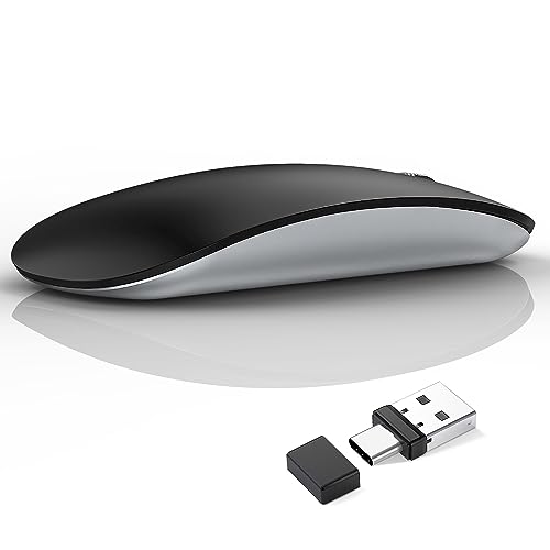 Uiosmuph G11 Kabellose Maus, 2,4 GHz Funkmaus mit USB-Nano-Empfänger und Type-c-Empfänger, Leise Wireless Mouse USB C Wiederaufladbar für Laptop, PC, Mac schwarz von Uiosmuph