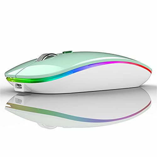 Uiosmuph G12 Maus Kabellos, LED 2.4G Leise Funkmaus Wiederaufladbar Wireless Mousemit Nano USB Empfänger 1600 DPI Computermaus für PC/Laptop/Windows/MacBook (Mint Green) von Uiosmuph