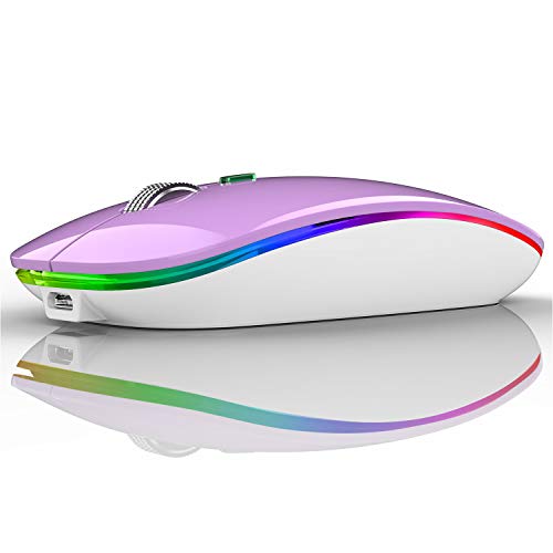 Uiosmuph G12 Maus Kabellos, LED 2.4G Leise Funkmaus Wiederaufladbar Wireless Mousemit Nano USB Empfänger 1600 DPI Computermaus für PC/Laptop/Windows/MacBook (Purple) von Uiosmuph