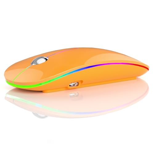 Uiosmuph G18 Bluetooth Maus kabellos, LED Wiederaufladbare Maus Kabellos (Bluetooth 5.1 + 2.4G), optische Mouse Leise 4800DPI Ergonomische Tragbare kabellos für Laptop, PC, Android, MacBook (Orange) von Uiosmuph