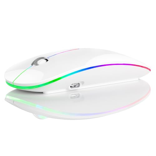 Uiosmuph G18 Bluetooth Maus kabellos, LED Wiederaufladbare Maus Kabellos (Bluetooth 5.1 + 2.4G), optische Mouse Leise 4800DPI Ergonomische Tragbare kabellos für Laptop, PC, Android, MacBook (Weiß) von Uiosmuph