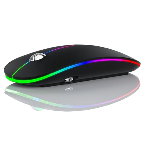 Uiosmuph G18 Bluetooth Maus kabellos, LED Wiederaufladbare Maus Kabellos (Bluetooth 5.1 + 2.4G), optische Mouse Leise 4800DPI Ergonomische Tragbare kabellos für Laptop, PC, Android, MacBook (Schwarz) von Uiosmuph