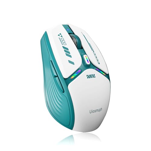 Uiosmuph G19 Bluetooth Maus, LED Bluetooth Funkmaus (Tri-Mode: BT 5.1/5.0+2.4G), Batteriestand sichtbar, 1600 DPI Optical, kabellose USB Maus Wiederaufladbarer Funkmaus für Laptop, Mac OS, Grün von Uiosmuph