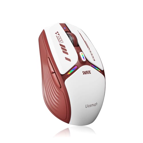 Uiosmuph G19 Bluetooth Maus, LED Bluetooth Funkmaus (Tri-Mode: BT 5.1/5.0+2.4G), Batteriestand sichtbar, 1600 DPI Optical, kabellose USB Maus Wiederaufladbarer Funkmaus für Laptop, Mac OS, Rot von Uiosmuph