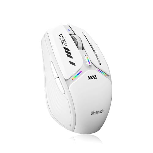 Uiosmuph G19 Bluetooth Maus, LED Bluetooth Funkmaus (Tri-Mode: BT 5.1/5.0+2.4G), Batteriestand sichtbar, 1600 DPI Optical, kabellose USB Maus Wiederaufladbarer Funkmaus für Laptop, Mac OS, Weiß von Uiosmuph