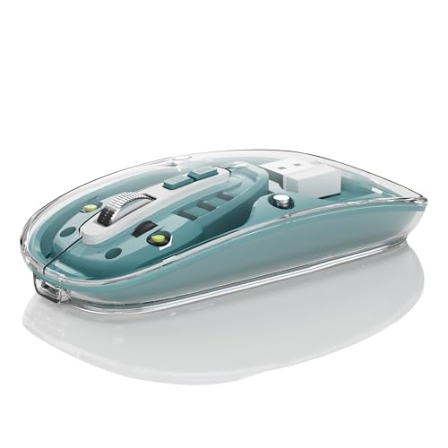 Uiosmuph M133 Maus Kabellos, Wiederaufladbare Bluetooth Maus (DREI Modi: BT 5.1/5.1 + 2.4G), Transparente Abdeckung, Batteriestand sichtbar,Leise Funkmaus für Laptop, Mac OS, Android(dunkel grün) von Uiosmuph