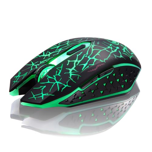 Uiosmuph K6 Kabellose Maus Gaming, Wiederaufladbarer LED Optischer Silent Kabelloser Ergonomische Computer Mäuse mit USB Empfänger 6 Tasten, für MAC/Laptop/PC/Notebook Schwarz (grün Licht) von Uiosmuph