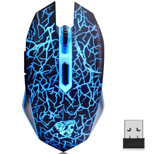 Uiosmuph M2 kabellos wiederaufladbar Gaming Maus Optische geräuschlos Mäuse mit Nano Empfänger 6 Tasten für Mac Notebook Desktop Laptop(Black) von Uiosmuph