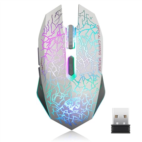 Uiosmuph M2 kabellos wiederaufladbar Gaming Maus Optische geräuschlos Mäuse mit Nano Empfänger 6 Tasten für Mac Notebook Desktop Laptop(White) von Uiosmuph