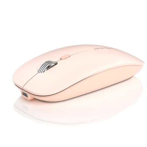 Uiosmuph Q5 Kabellos Maus, Wiederaufladbar Funkmaus 2.4G Leise Funkmaus Ultra Dünn Wireless Computermaus 1600 DPI Mit Mäuse mit USB-Empfänger Typ-C für Laptop, PC, MacBook (Rose) von Uiosmuph