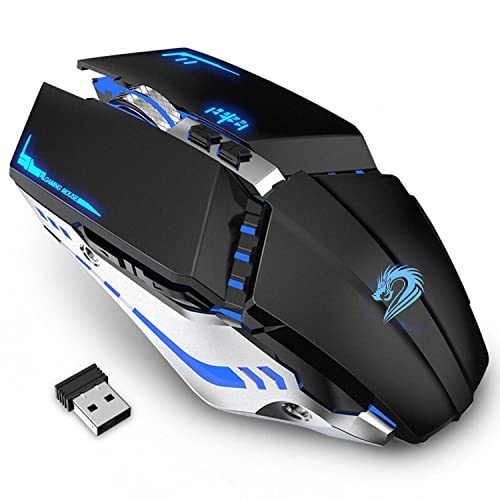 Uiosmuph T12 Wireless Gaming Maus, 2.4G LED Wiederaufladbare Kabellose Optische Silent Maus, Ergonomischer Griff,3 DPI Einstellbar für MAC/PC/Notebook/Computer (Schwarz) von Uiosmuph