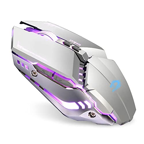 Uiosmuph T12 Wireless Gaming Maus, 2.4G LED Wiederaufladbare Kabellose Optische Silent Maus, Ergonomischer Griff,3 DPI Einstellbar für MAC/PC/Notebook/Computer (Silber) von Uiosmuph