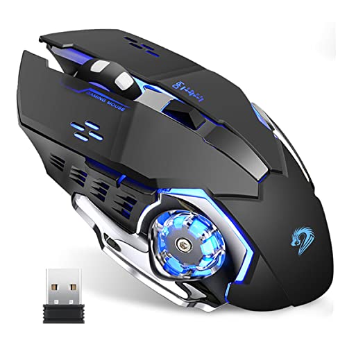 Uiosmuph T85 Wiederaufladbare Wireless Gaming Maus, 2.4G USB LED Kabellose Optische Silent Maus,Automatischer Schlaf,Ergonomischer Griff 3 DPI Einstellbar für MAC/PC/Notebook/Computer (Schwarz) von Uiosmuph