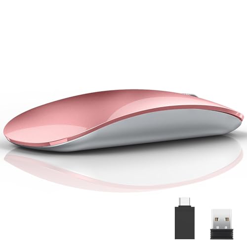 Uiosmuph U58 Kabellose Maus, 2.4G Laptop Mäuse Leise Funkmaus Ultra Slim Wireless Mouse 1600DPI für USB Empfänger mit Typ C Kompatibilität mit Windows/Mabook/Linux/Mac(Rose Gold) von Uiosmuph