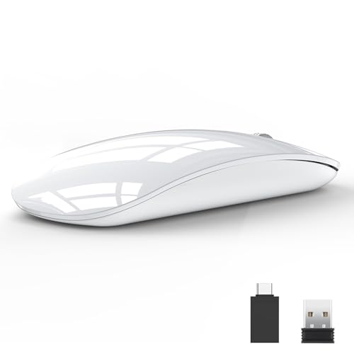 Uiosmuph U58 Kabellose Maus, 2.4G USB Laptop Mäuse Leise Funkmaus Ultra Slim Wireless Mouse 1600DPI für USB Empfänger mit Typ C Kompatibilität mit Windows/Mabook/Linux/Mac (Weiß) von Uiosmuph