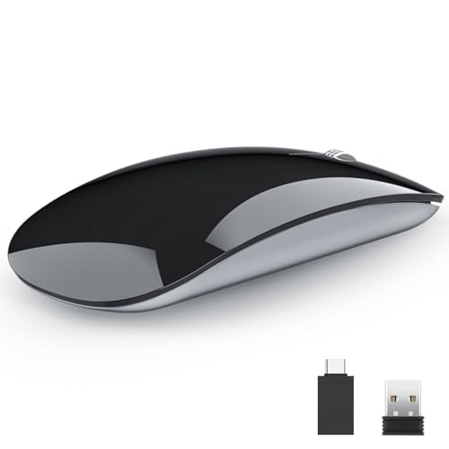 Uiosmuph U58 Kabellose Maus, 2.4G USB Laptop Mäuse Leise Funkmaus Ultra Slim Wireless Mouse 1600DPI für USB Empfänger mit Typ C Kompatibilität mit Windows/Mabook/Linux/Mac (schwarz) von Uiosmuph