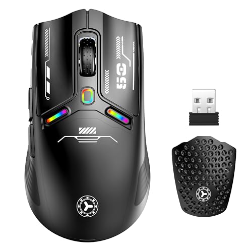 Uiosmuph V08 Kabellose Gaming-Maus, 2.4G/Bluetooth/USB C Maus mit Kabel, Wiederaufladbare Funkmaus 6 Programmierbare Tasten,12000 DPI,Honeycomb Magnetic Cover, Receiver Extender für Laptop/PC, schwarz von Uiosmuph
