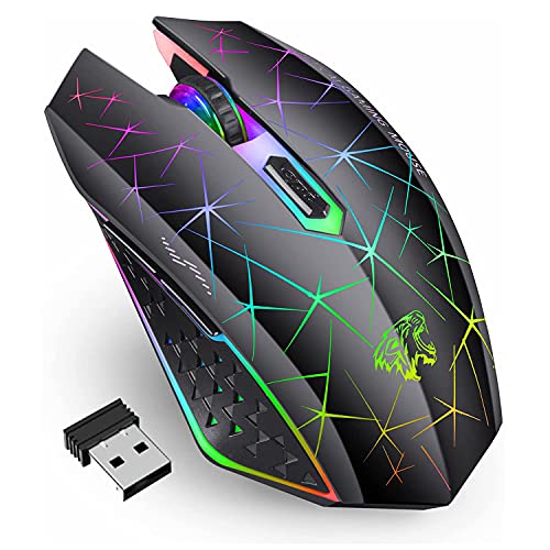 Uiosmuph V7 Kabellose Maus, 2.4Ghz Gaming Maus Funkmaus wiederaufladbar Wireless Mouse mit 6 Tasten Kabellos Optische Maus mit USB Nano Empfänger für PC/Tablet/Laptop und Windows - Schwarz von Uiosmuph