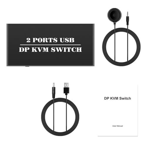 4K Displayport Switcher für 2 Computer, Share 1 Tastatur, Maus 4K @ 60Hz, 3 USB 2.0 Port für Drucker mit Controller von Uitndvyte