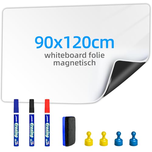 Magnetisch Whiteboard Folie - 90 * 120cm Magnetfolie Selbstklebend Weißwandtafel - Whiteboard Sticker DIY mit Marker, Board-Radierer und Magnet - Wandfolie für glatten Oberflächen in Schule Büro Haus von Ukaeno