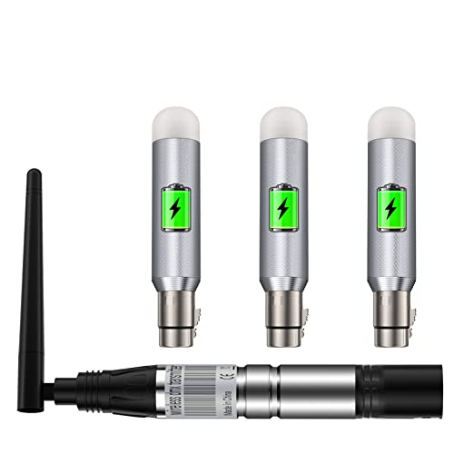1er Pack drahtloser DMX512 Sender und 3er Pack wiederaufladbares DMX512 Wireless Empfänger 2.4G ISM DMX Controller Männlich/Weiblichen für die Moving Heads LED Bühnenbeleuchtung von Ukfog