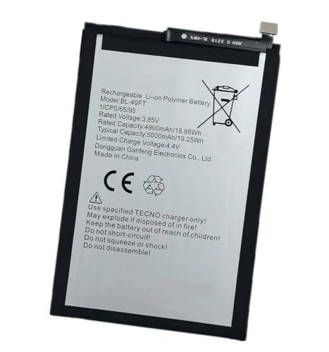 Ukkipower 3.85V 4900mAh BL-49FT 1ICP5/65/95 Ersatz Akku Für Tec-no POP 4 Mobile Phone Hot 9 X655 X650 Tecno Hot 8 Lite Tecno Spark 6 Air KE5/6 KE6j BL-49FT Batterie von Ukkipower