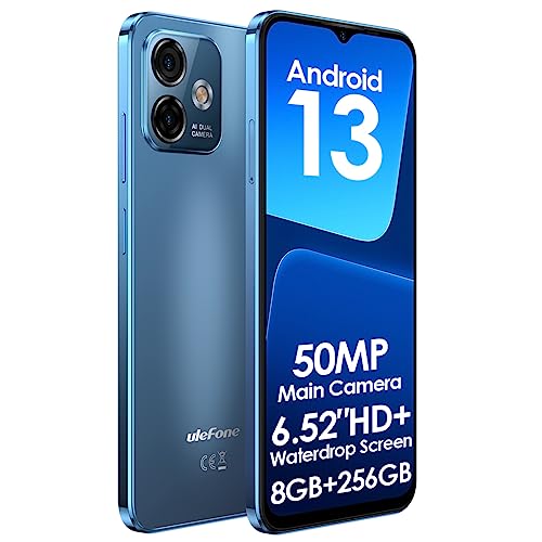 Ulefone Android 13 Handy ohne Vertrag Note 16 PRO(256GB ROM), Bis Zu 16GB RAM, 50MP Kamera, DUAL SIM-Smartphone, 6,52'' HD+ Bildschirm, 4400mAh Akku, Fingerabdruck+Gesichtsentsperrung GPS Blau von Ulefone