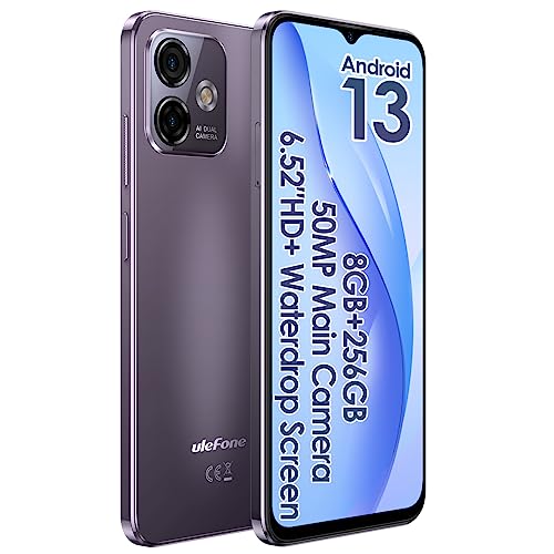 Ulefone Android 13 Handy ohne Vertrag Note 16 PRO(256GB ROM), Bis Zu 16GB RAM, 50MP Kamera, DUAL SIM-Smartphone, 6,52'' HD+ Bildschirm, 4400mAh Akku, Fingerabdruck+Gesichtsentsperrung GPS Lila von Ulefone