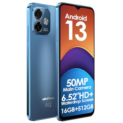 Ulefone Android 13 Handy ohne Vertrag Note 16 PRO(512GB ROM), Bis Zu 16GB RAM, 50MP Kamera, DUAL SIM-Smartphone, 6,52'' HD+ Bildschirm, 4400mAh Akku, Fingerabdruck+Gesichtsentsperrung GPS Blau von Ulefone