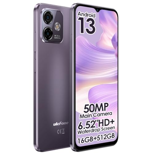 Ulefone Android 13 Handy ohne Vertrag Note 16 PRO(512GB ROM), Bis Zu 16GB RAM, 50MP Kamera, DUAL SIM-Smartphone, 6,52'' HD+ Bildschirm, 4400mAh Akku, Fingerabdruck+Gesichtsentsperrung GPS Lila von Ulefone