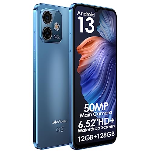 Ulefone Android 13 Handy ohne Vertrag Note 16 PRO, Bis Zu 12GB RAM+128GB ROM, 50MP Kamera, DUAL SIM-Smartphone, 6,52'' HD+ Bildschirm, 4400mAh Akku, Fingerabdruck+Gesichtsentsperrung GPS Blau von Ulefone