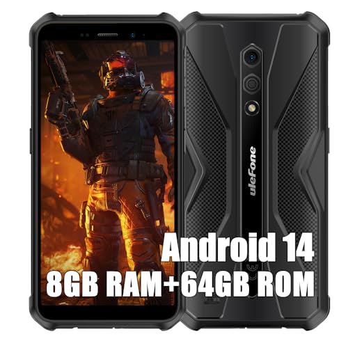 Ulefone Armor X12 Pro Outdoor Handys ohne Vertrag, MTK G36 8GB+64GB Outdoor Smartphone Android 13, 13MP+8MP, 5.45" HD+, 4860mAh Akku, IP68 Handy ohne Vertrag, Dual SIM 4G NFC OTG GPS FM, Schwarz von Ulefone