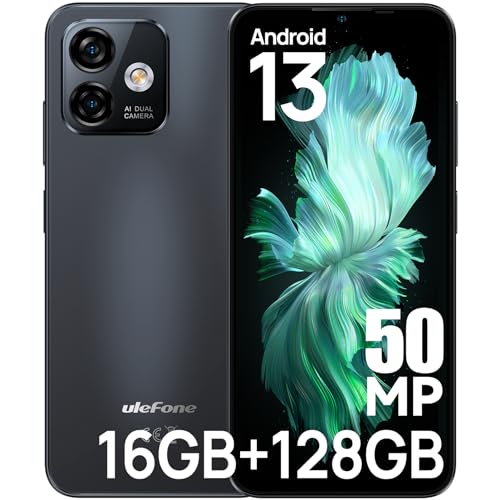 Ulefone Note 16 Pro(16GB+256GB) Smartphone, 50MP Kamera Octa Core Android 13 Handy Ohne Vertrag 6,52" HD+ Display 4400mAh akku 4G Dual SIM Handys Fingerabdruck Face ID GPS OTG 2 Jahr Garantie -Schwarz von Ulefone