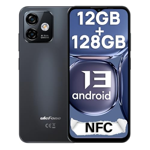 Ulefone Note 16 Pro Android 13 Smartphone Ohne Vertrag, 12GB+128GB/SD-256GB, 6.52" HD+5G WiFi, 50MP+8MP Kamera 4400mAh, Dual SIM 4G Handy Ohne Vertrag, Face ID/GPS/OTG/NFC Version Schwarz von Ulefone
