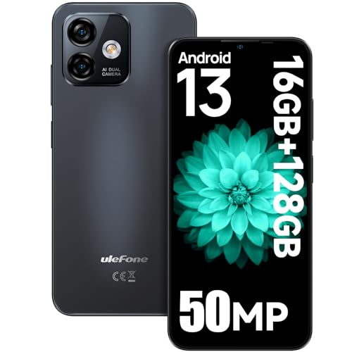 Ulefone Note 16 Pro Handy 16GB+128GB/256GB erweiterbar 50MP Kamera Octa Core Android 13 Smartphone Ohn Vertrag 6,52" HD+ Display 4400mAh 4G Dual SIM Handys Mobile Fingerabdruck Face ID GPS OTG-Schwarz von Ulefone