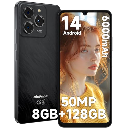 Ulefone Note 20 Pro Handy Android 14 8GB+128GB/1TB SD 50MP+8MP Kamera Octa Core 6000mAh 18W 6,75" HD+ 90Hz 4G Dual SIM Smartphone Ohne Vertrag Fingerabdruck Face ID GPS OTG 2 Jahre Garantie -Schwarz von Ulefone