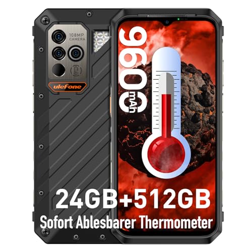 Ulefone Power Armor 18 Ultra Outdoor Handy 24GB + 512GB 5G Smartphone 9600mAh Akku/66W, 108MP Kamera 6.58 Zoll FHD+ mit Sofort Ablesbares Thermometer, IP68K Outdoor Smartphone Android 13 Dual SIM/NFC von Ulefone