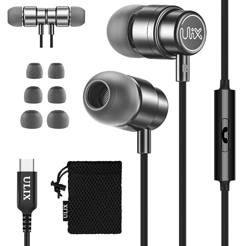 UliX Rider In-Ear Kopfhörer mit Kabel, In Ear Kopfhörer Kabel USB C, USB Typ C Ohrhörer mit Mikrofon, 5 Jahre Garantie, Verdrehsicherem Kabel In-Ear Ohrhörer für Samsung Galaxy S23 Ultra, S22, S21 von UliX