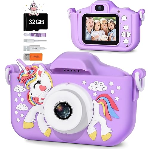 Ulikey Kinderkamera, Digitalkamera Kinder Kamera, 1080P HD Selfie Fotoapparat Kinder mit 2,0 Zoll Bildschirm und 32GB SD-Karte, Fotoapparat Einhorn für 3-12 Jahre Mädchen Jungen von Ulikey