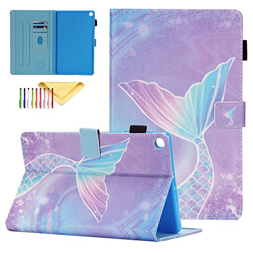 Galaxy Tab A 10.1 2019 Hülle Modell SM-T510/T515, Uliking Cute Pattern Slim Lightweight Protective Cover Flip Stand Case with Card Slots for Tab A 10,1 Zoll 2019 Tablet, Fischschwanz von Uliking