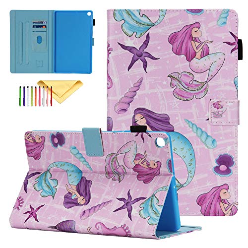 Galaxy Tab A 10.1 2019 Hülle Modell SM-T510/T515, Uliking Cute Pattern Slim Lightweight Protective Cover Flip Stand Case with Card Slots for Tab A 10.1 Zoll 2019 Tablet, Mermaid Girl von Uliking