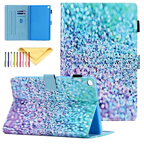 Galaxy Tab A 10.1 2019 Hülle Modell SM-T510/T515, Uliking Cute Pattern Slim Lightweight Soft TPU Back Cover Flip Stand Case with Card Slots for Tab A 2019 Tablet, Lila Glitter von Uliking