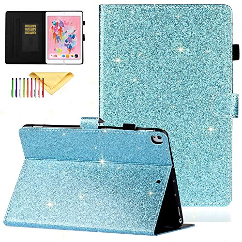 Hülle für iPad 10.2 2020/2019, iPad 8./7th Generation Hülle – Uliking Schlanke, leichte Bling Glitzer PU Leder Smart Shell Stand Cover für iPad 10.2 (Auto Wake/Sleep), Blau von Uliking