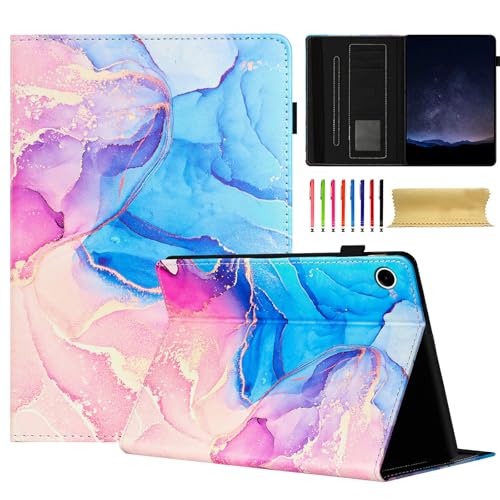 Schutzhülle für Samsung Galaxy Tab A9, 21,6 cm (8,7 Zoll), Modell SM-X110/X115/X117, mehrere Winkel, Smart-Ständer, schützende Marmor-Muster, mit Stifthalter und Tasche, Rosa + Blau von Uliking