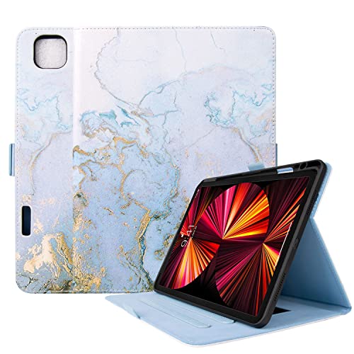Uliking Hülle für iPad Pro 11 Zoll, Modell 2021/2020/2018, iPad Pro 11 Hülle Marmor mit Stifthalter, Upgraded Marble Series Multi-Angles Ständer Weiche TPU Honeycomb Back Smart Cover, Gold von Uliking