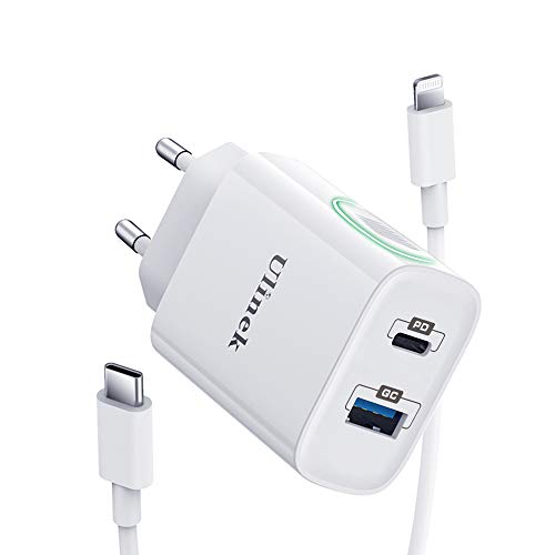 Ulinek 20W iPhone Schnellladegerät 2-Port mit 2M USB C Ladegerät Kabel MFi Zertifiziert kompatibel mit iPhone 14/13/12/11/10/SE 2020/X/XR/XS/8 (Weiß) von Ulinek