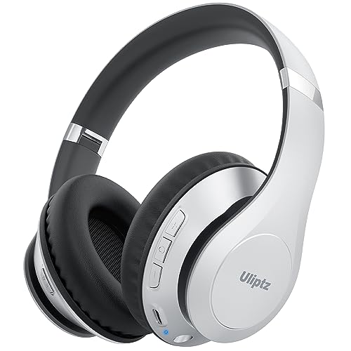 Uliptz Bluetooth Kopfhörer Over Ear, 65 Stunden Spielzeit Kopfhörer Kabellos Bluetooth mit 6 EQ-Modi, HiFi-Stereo Faltbares Bluetooth 5.3 Wireless Headphones für Reisen/Büro/Handy/PC (Silber) von Uliptz