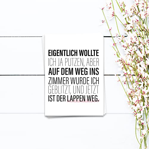 Ulrike Wathling Karte Eigentlich wollte ich ja putzen...| Postkarte Spruch, Motivationskarte, Sprüchekarten, lustige & witzige Karten, Funcard, Grußkarten A6 von Ulrike Wathling